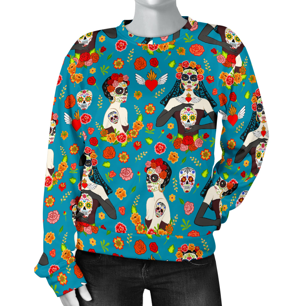 Day of the Dead Old School Girl Design Women Long Sleeve Sweatshirt