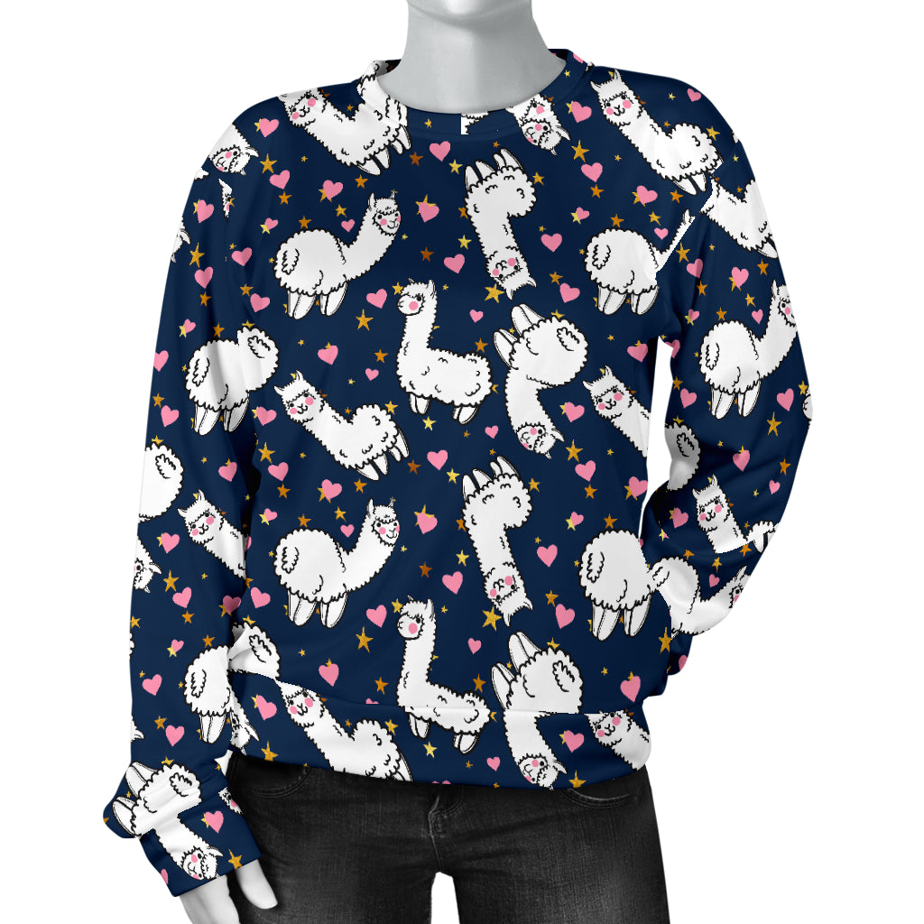 Alpaca Heart Star Design Themed Print Women Long Sleeve Sweatshirt