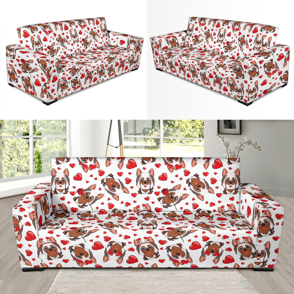 Silky Terriers Heart Print Design LKS302 Sofa Slipcover