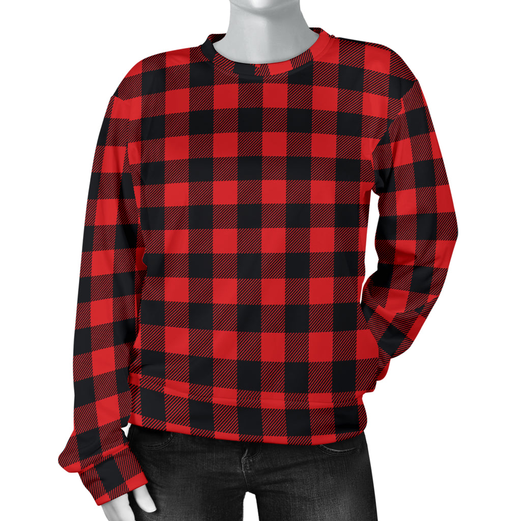 Red Black Buffalo Tartan Plaid Pattern Women Long Sleeve Sweatshirt