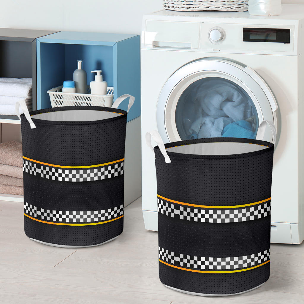 Checkered Flag Yellow Line Style Laundry Basket