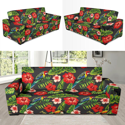 Hibiscus Red With Parrotprint Design LKS303 Sofa Slipcover
