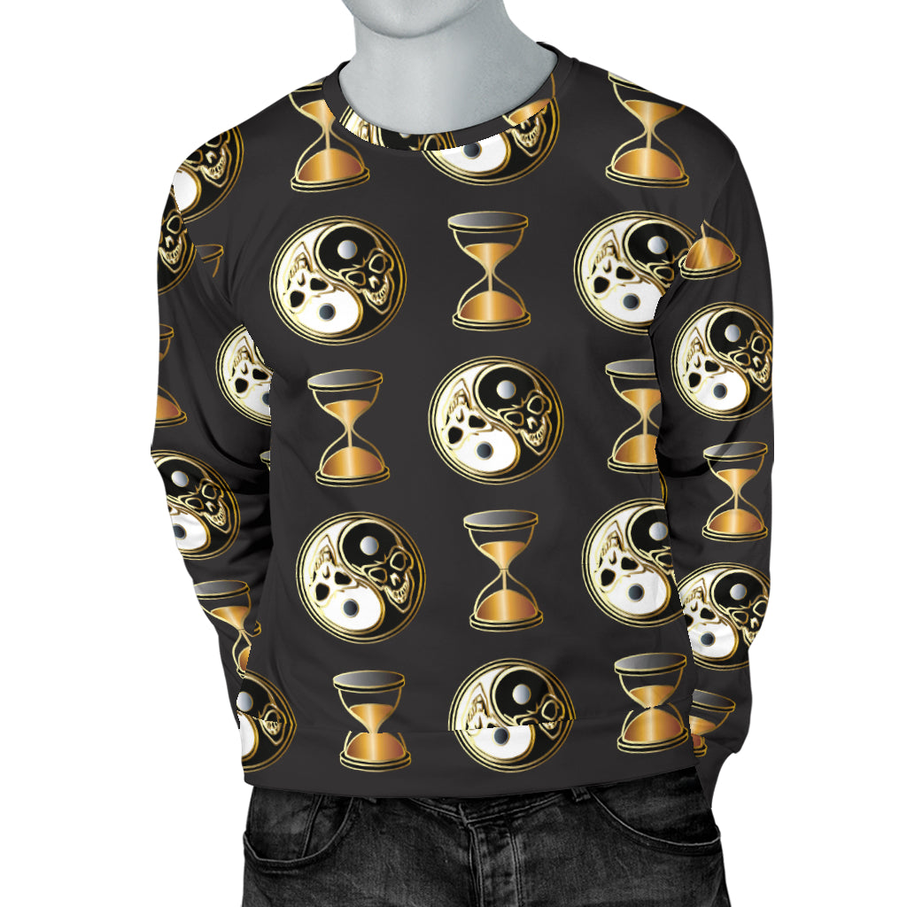 Yin Yang Skull Themed Design Print Men Long Sleeve Sweatshirt