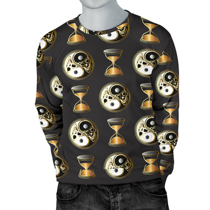 Yin Yang Skull Themed Design Print Men Long Sleeve Sweatshirt