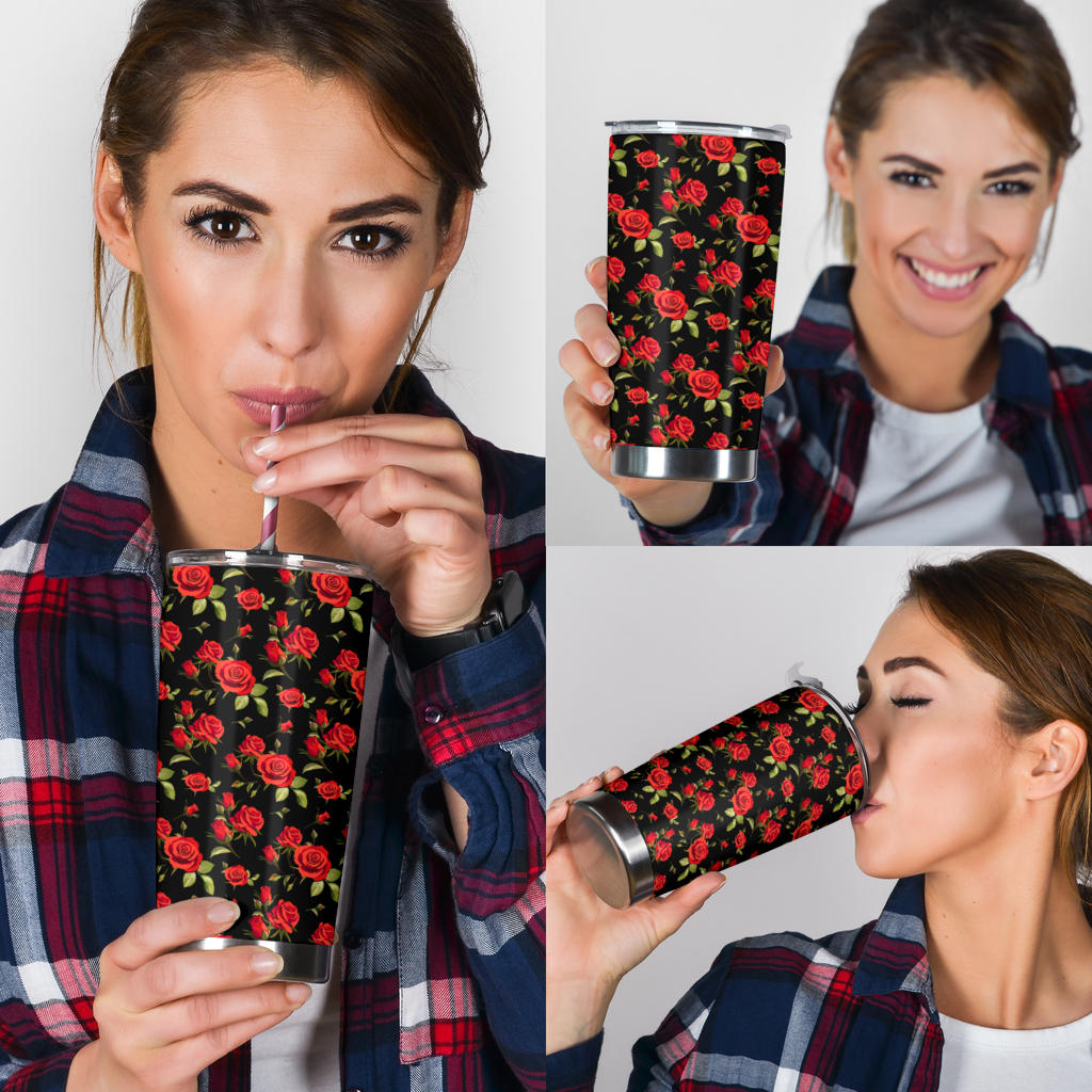 Red Rose Themed Print Tumbler