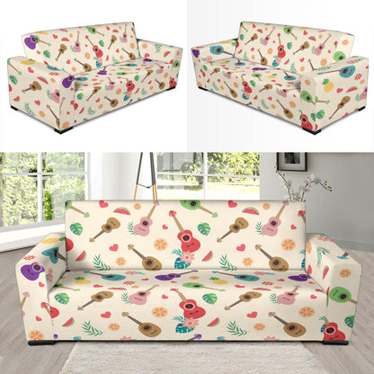 Ukulele Pattern Print Design 01 Sofa Slipcover