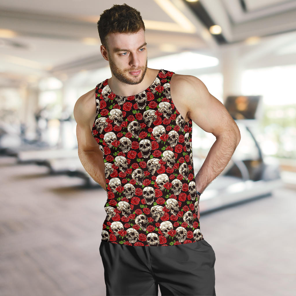 Skull Roses Design Themed Print Men Tank Top