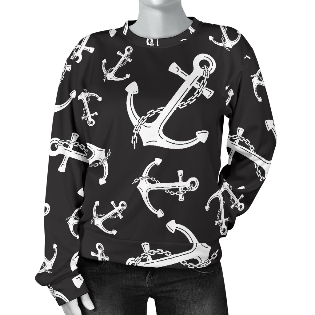 Anchor Black White Women Long Sleeve Sweatshirt