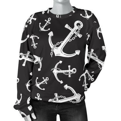 Anchor Black White Women Long Sleeve Sweatshirt