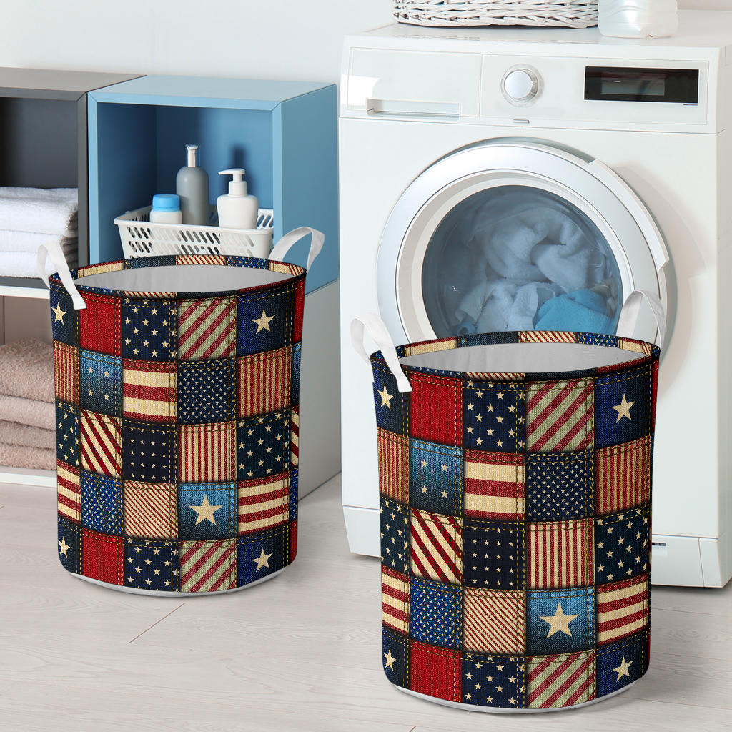 American flag Patchwork Design Laundry Basket