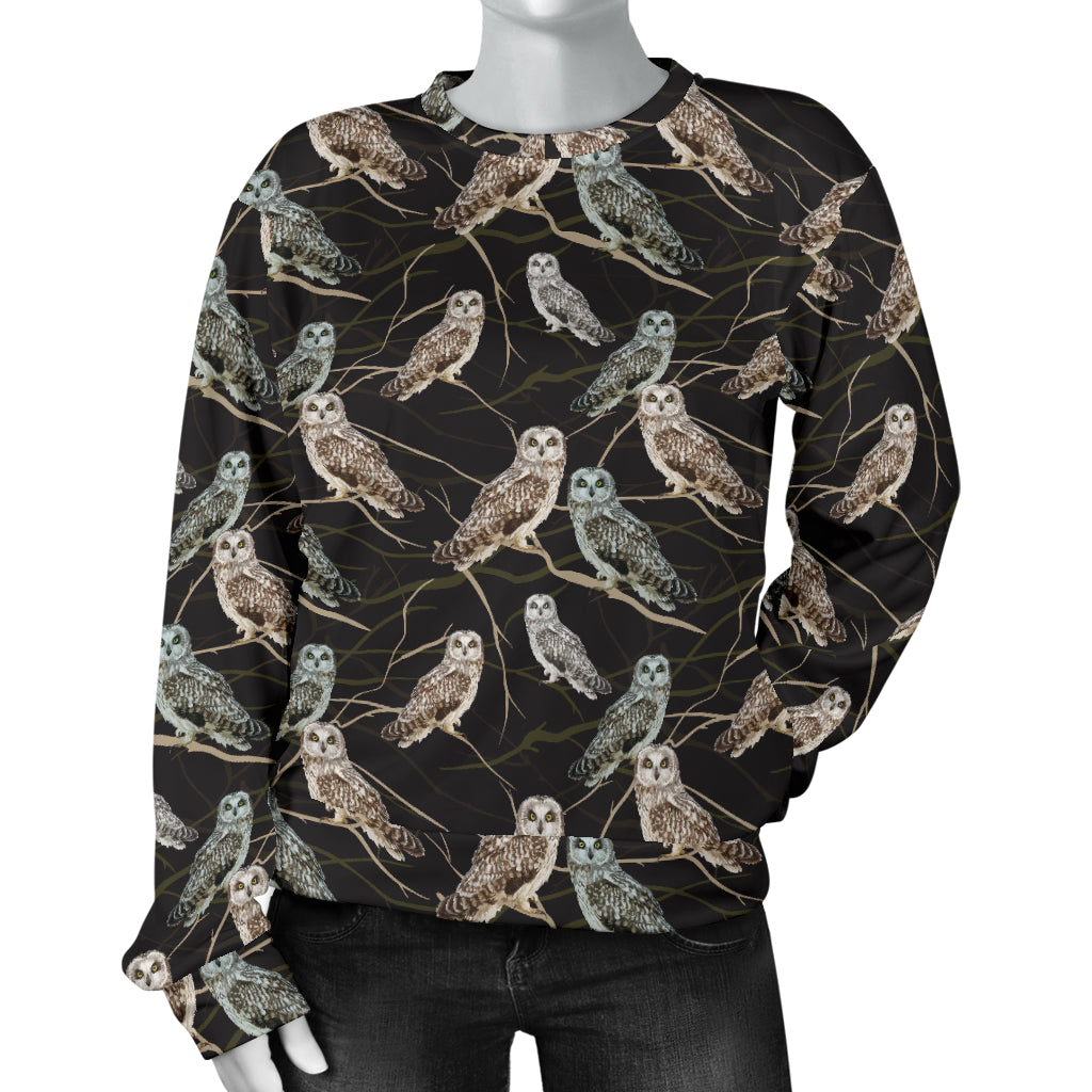 Owl Branch Themed Design Print Women Long Sleeve Sweatshirt