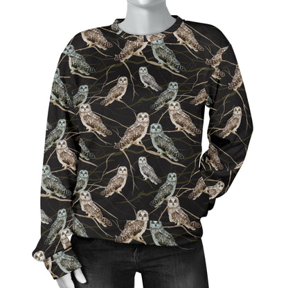 Owl Branch Themed Design Print Women Long Sleeve Sweatshirt
