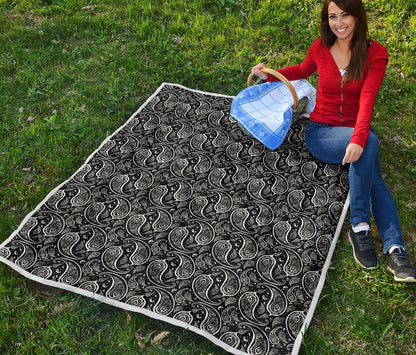Paisley Black Design Print Quilt Bedspread