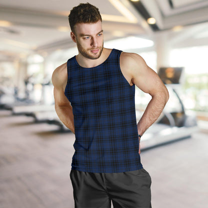 Navy Blue Tartan Plaid Pattern Men Tank Top