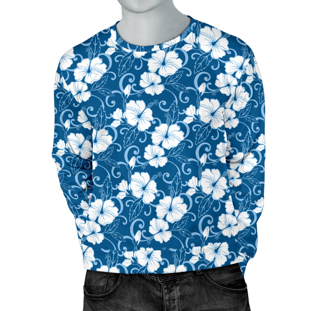 Hibiscus Blue Flower Hawaiian Print Men Long Sleeve Sweatshirt