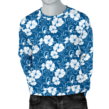 Hibiscus Blue Flower Hawaiian Print Men Long Sleeve Sweatshirt
