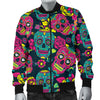 Sugar Skull Floral Design Themed Print Men Bomber Jacket