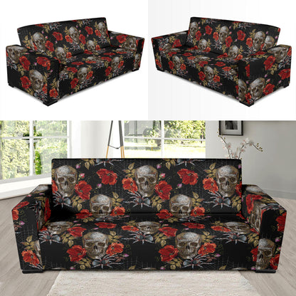 Spider Web Skull Rose Print Design LKS305 Sofa Slipcover