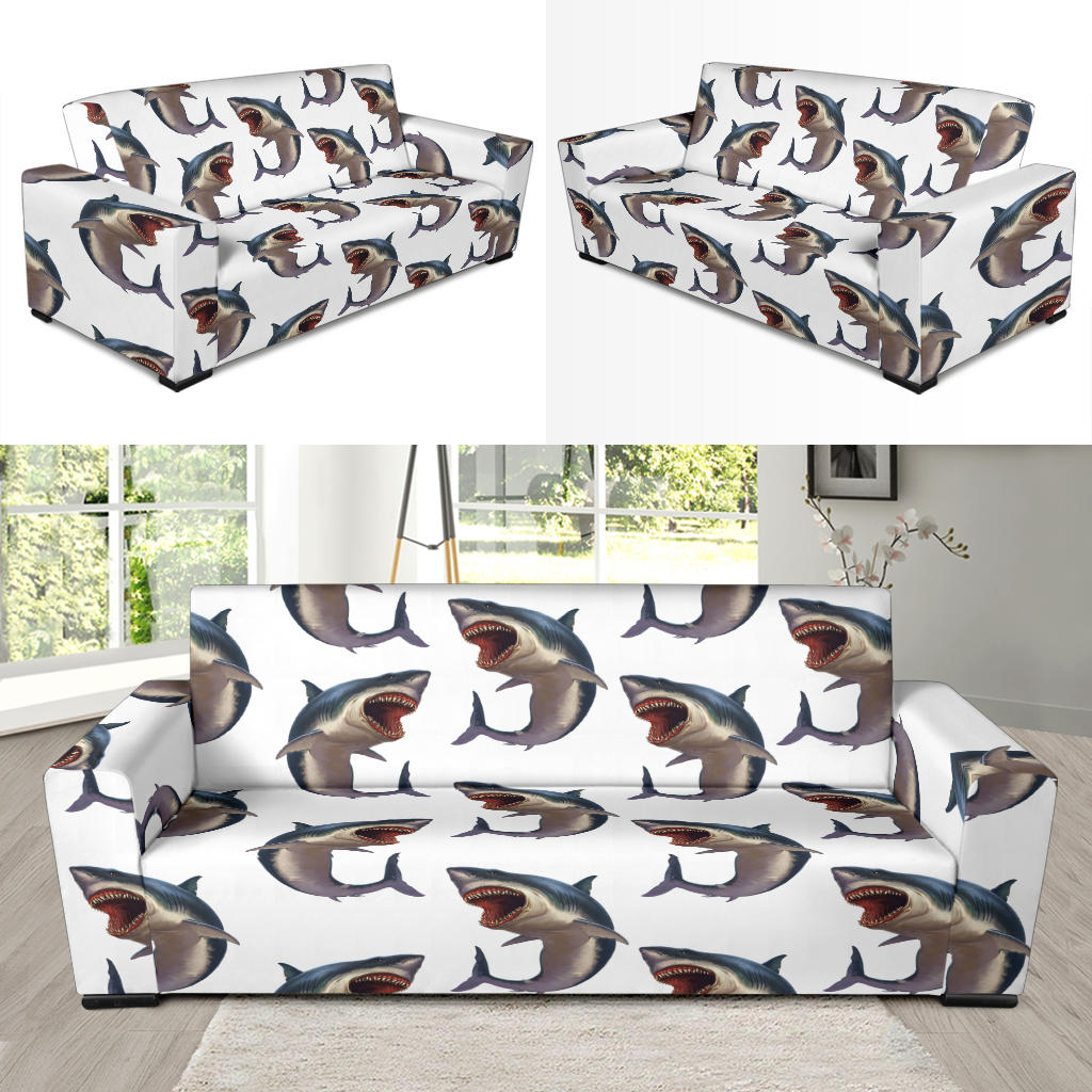 Great White Shark Pattern Print Design 03 Sofa Slipcover