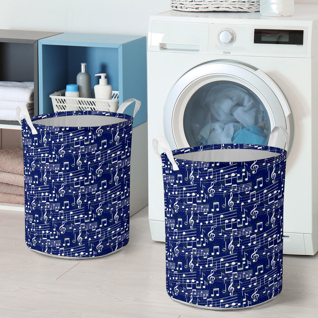 Music Note Blue Themed Print Laundry Basket