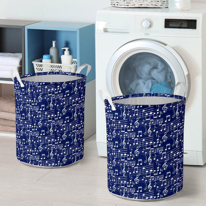 Music Note Blue Themed Print Laundry Basket