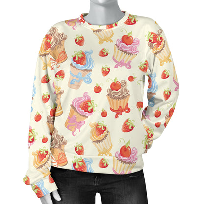 Cupcakes Strawberry Cherry Print Women Long Sleeve Sweatshirt