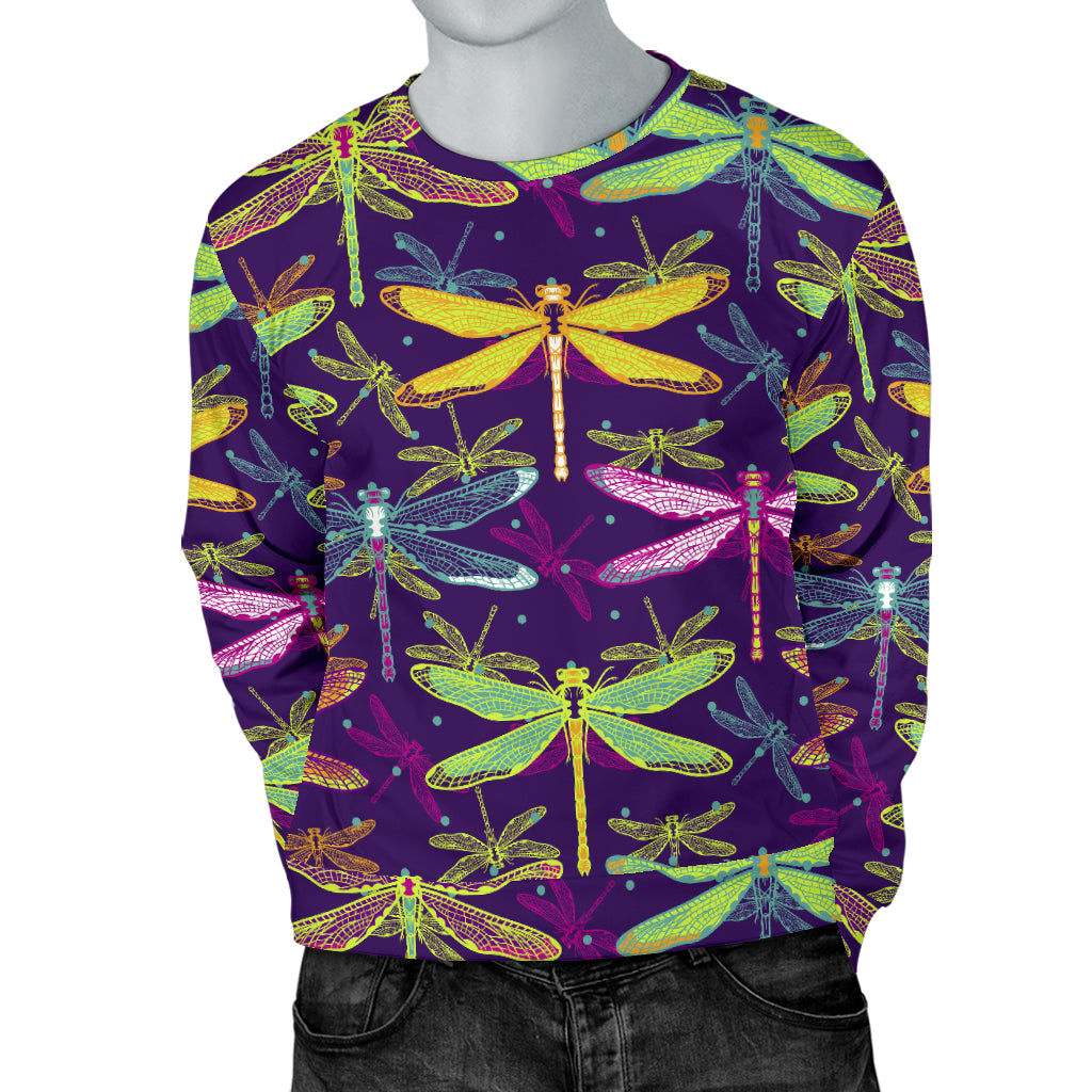 Dragonfly Neon Color Print Pattern Men Long Sleeve Sweatshirt