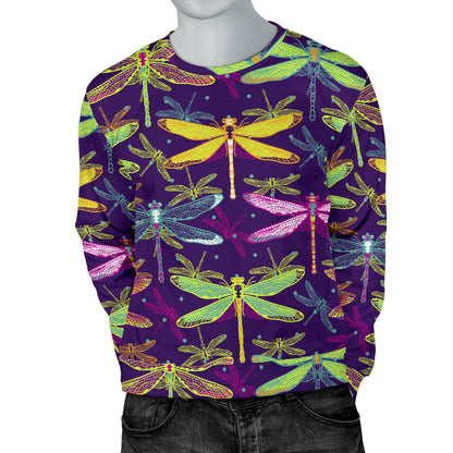 Dragonfly Neon Color Print Pattern Men Long Sleeve Sweatshirt