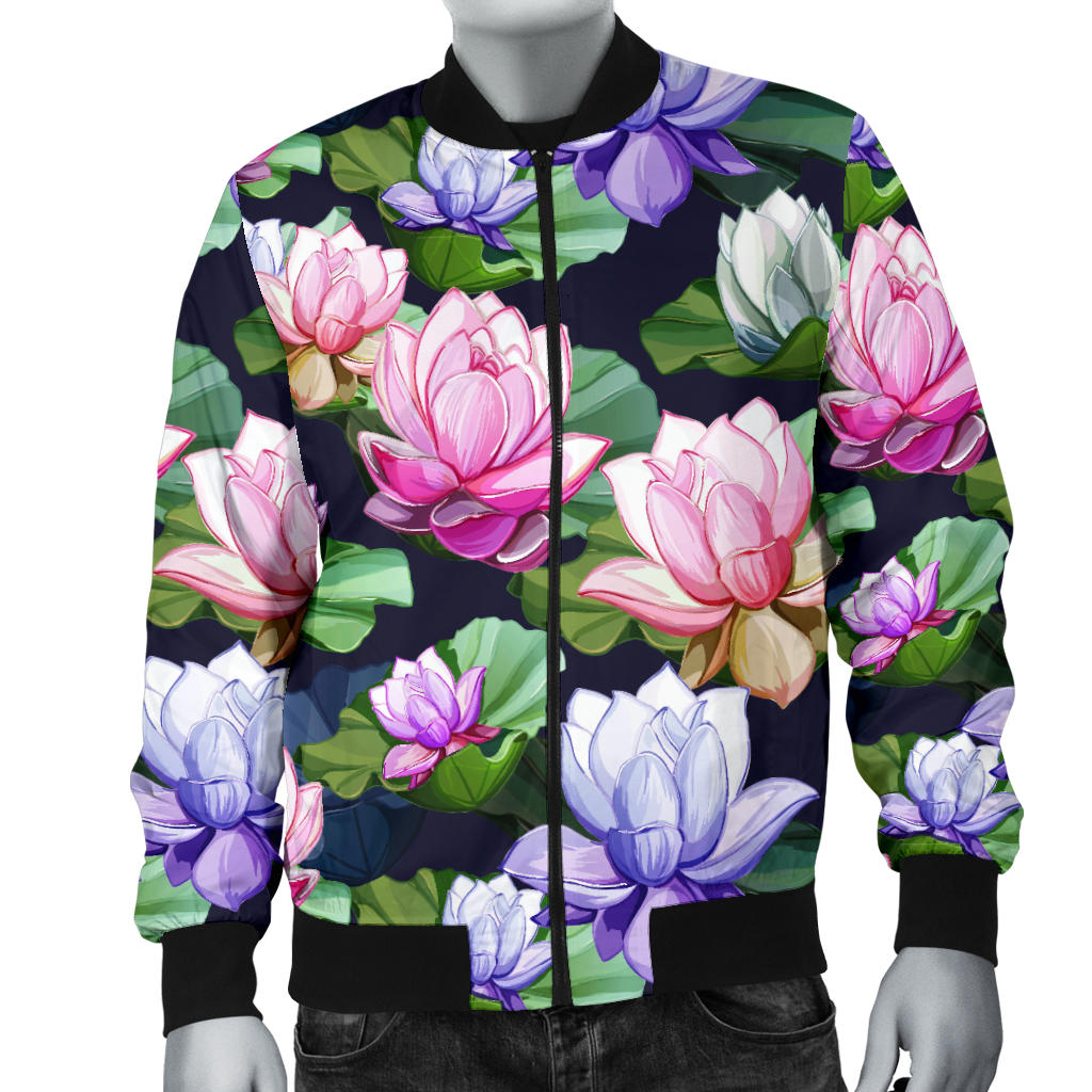 Lotus Flower Print Design Men Bomber Jacket