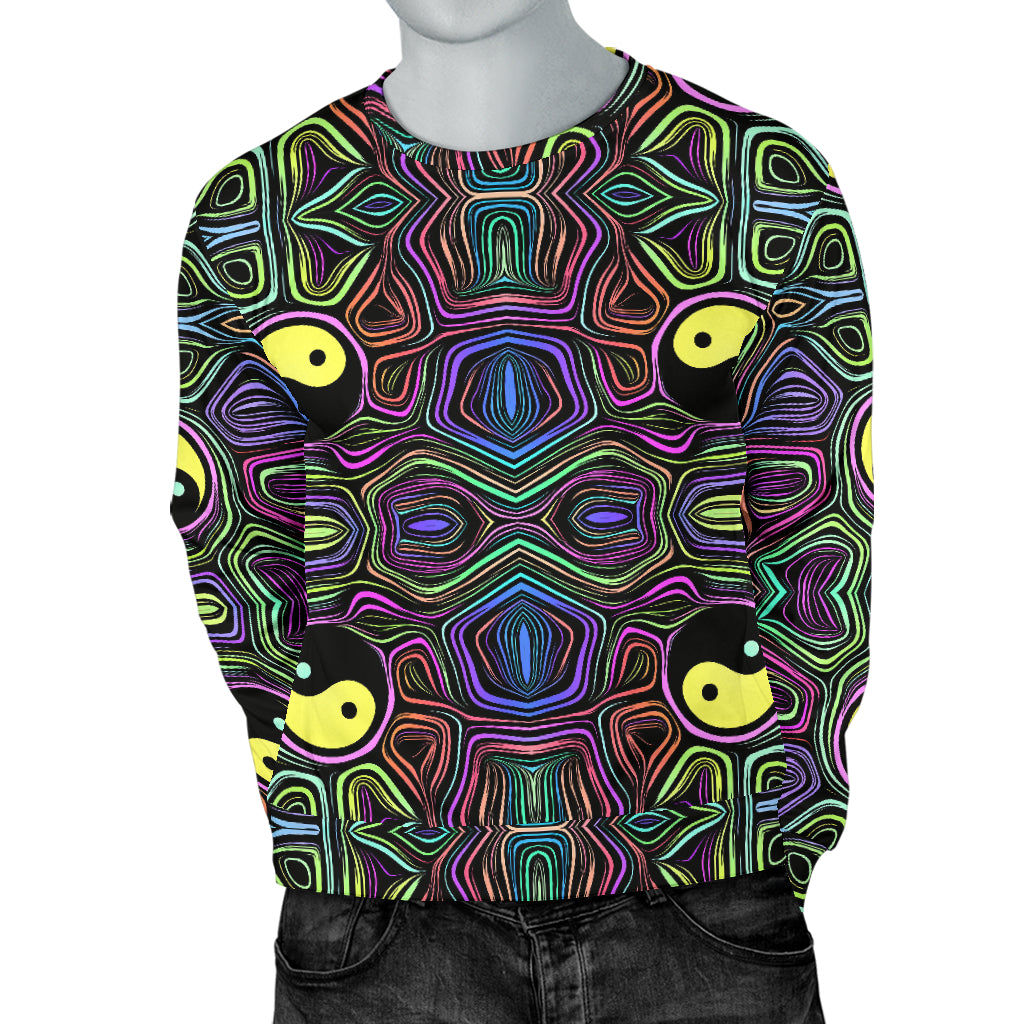 Yin Yang Neon Color Design Print Men Long Sleeve Sweatshirt