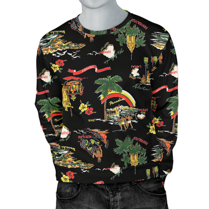 Hawaiian Island Themed Print Men Long Sleeve Sweatshirt