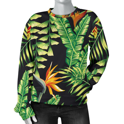 Hawaiian Flower Tropical Palm Leaves Women Long Sleeve Sweatshirt