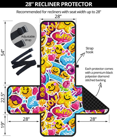 Emoji Sticker Print Pattern Recliner Cover Protector