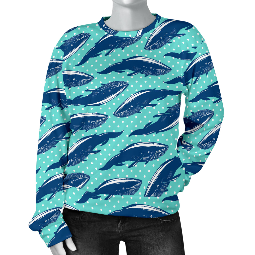 Whale Polka Dot Design Themed Print Women Long Sleeve Sweatshirt