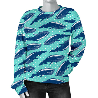 Whale Polka Dot Design Themed Print Women Long Sleeve Sweatshirt