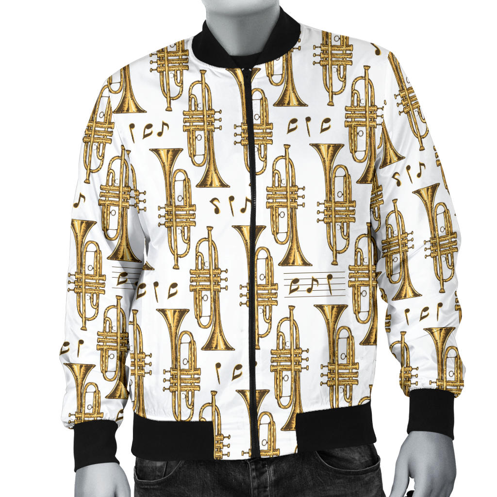 Trumpet with Music Note Print Men Bomber Jacket