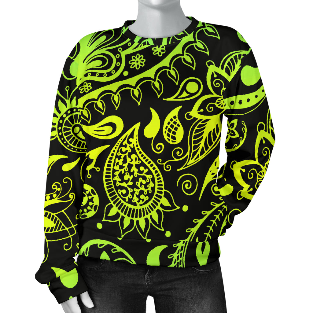 Paisley Green Design Print Women Long Sleeve Sweatshirt