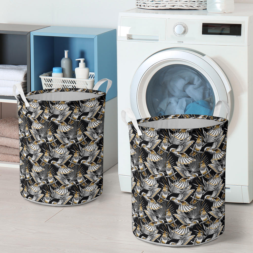Hummingbird Gold Design Themed Print Laundry Basket