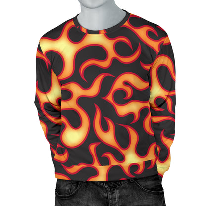 Flame Fire Themed Print Men Long Sleeve Sweatshirt