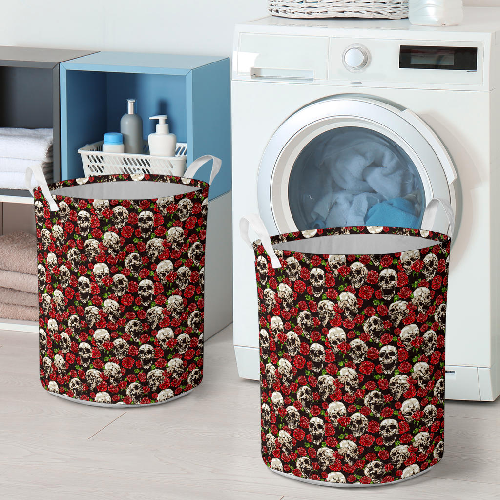 Skull Roses Design Themed Print Laundry Basket