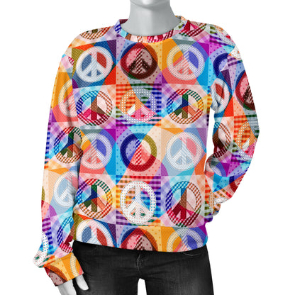 Peace Sign Patchwork Design Print Women Long Sleeve Sweatshirt
