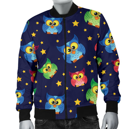 Owl with Star Themed Design Print Men Bomber Jacket