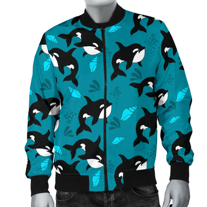 Whale Sea Design Themed Print Men Bomber Jacket