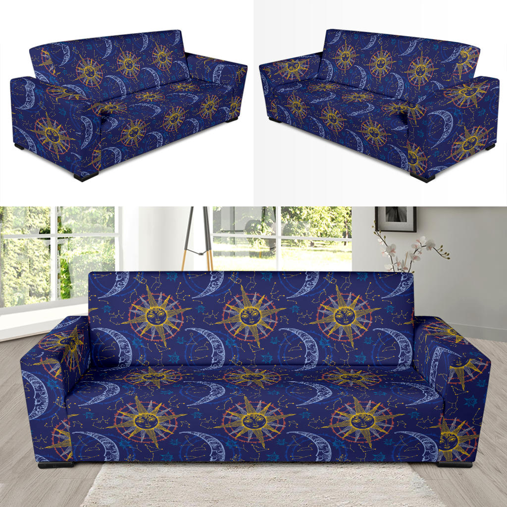 Celestial Moon Sun Pattern Print Design 01 Sofa Slipcover