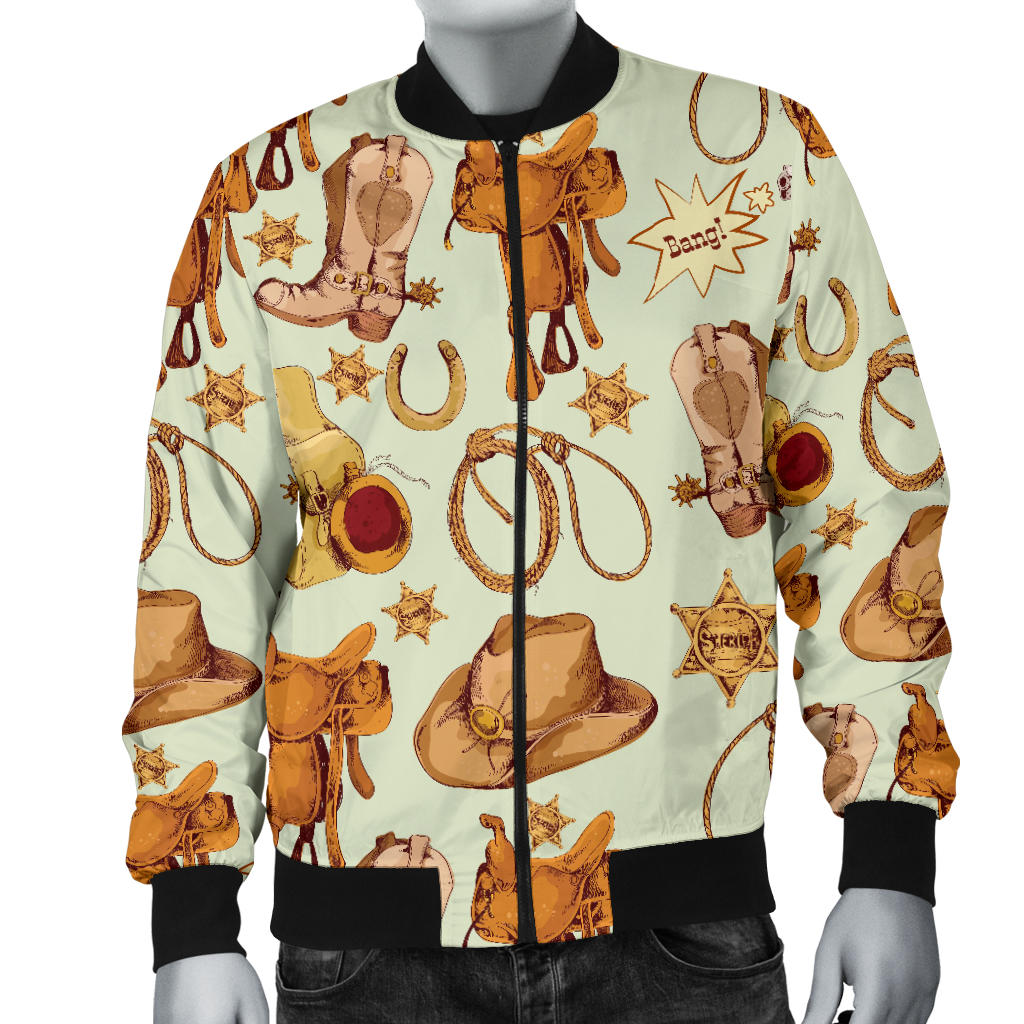 Western Cowboy Design Pattern Men Bomber Jacket