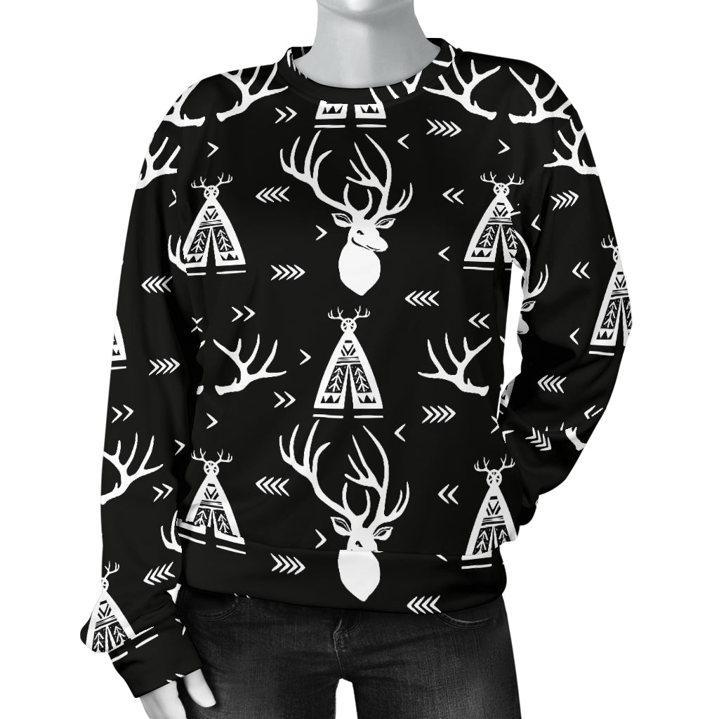 Deer Native Indian Print Pattern Women Long Sleeve Sweatshirt