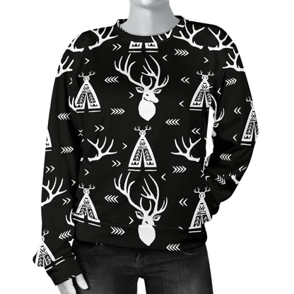 Deer Native Indian Print Pattern Women Long Sleeve Sweatshirt