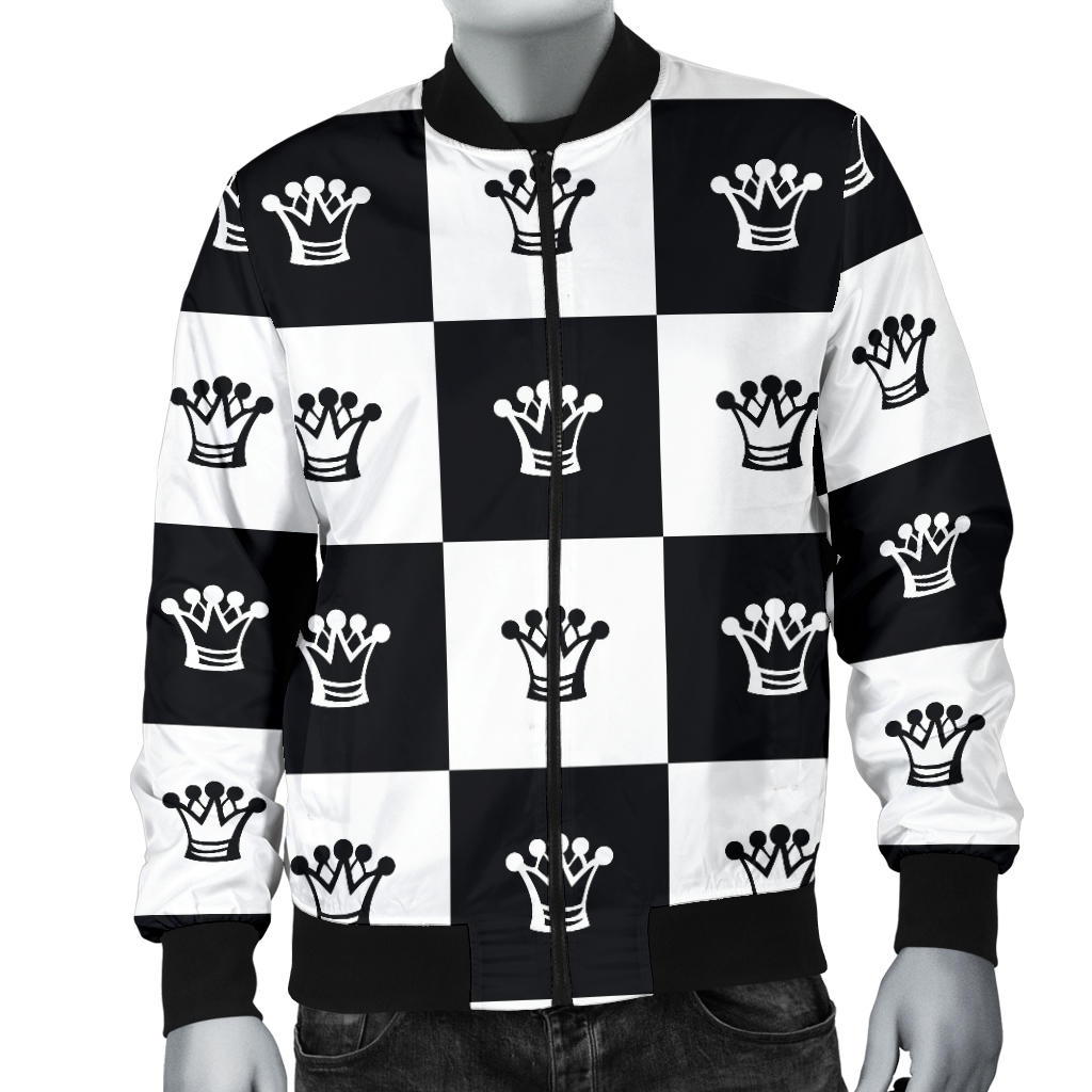 Checkered Flag Crown Pattern Men Bomber Jacket