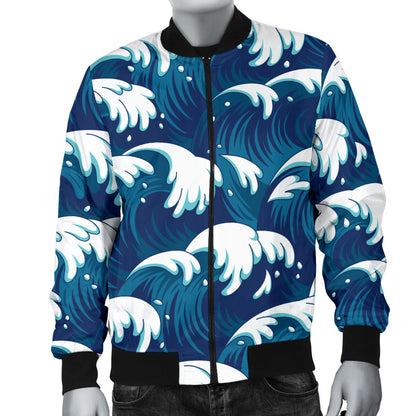 Ocean Wave Pattern Print Men Bomber Jacket