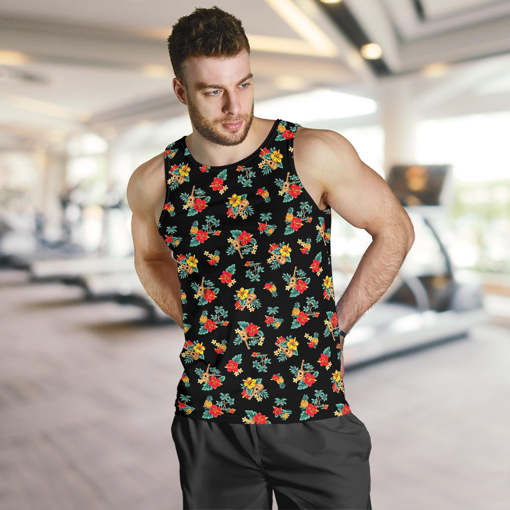 Hawaiian Flower Themed Print Men Tank Top